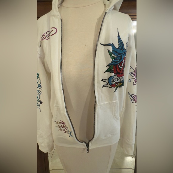 Ed Hardy Love Kills Slowly Heart white Zip-up Hoodie - Picture 11 of 13